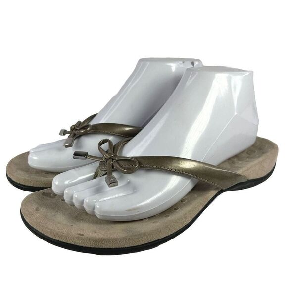 Vionic Tide II Bow Orthopedic Toe Post US 8 Beige Patent Thong Sandal - Picture 1 of 10